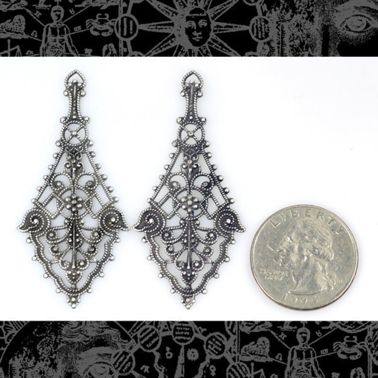 Antiqued Silver Plated Brass Long Filigree Wrap - Set of Two - XXX - S-W04